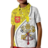 Vatican City Kid Polo Shirt Papal Keys & Tiara Emblem with Gold Baroque Pattern