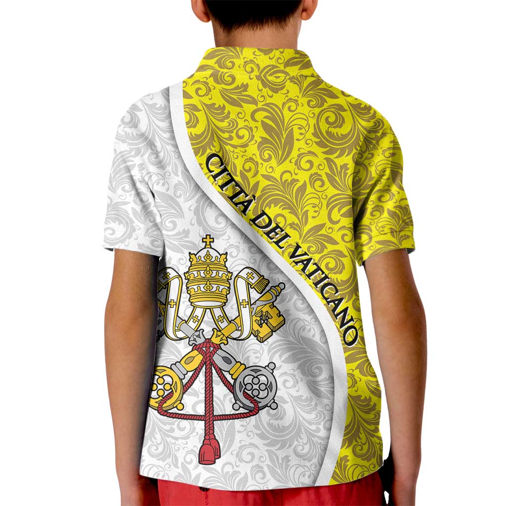 Vatican City Kid Polo Shirt Papal Keys & Tiara Emblem with Gold Baroque Pattern