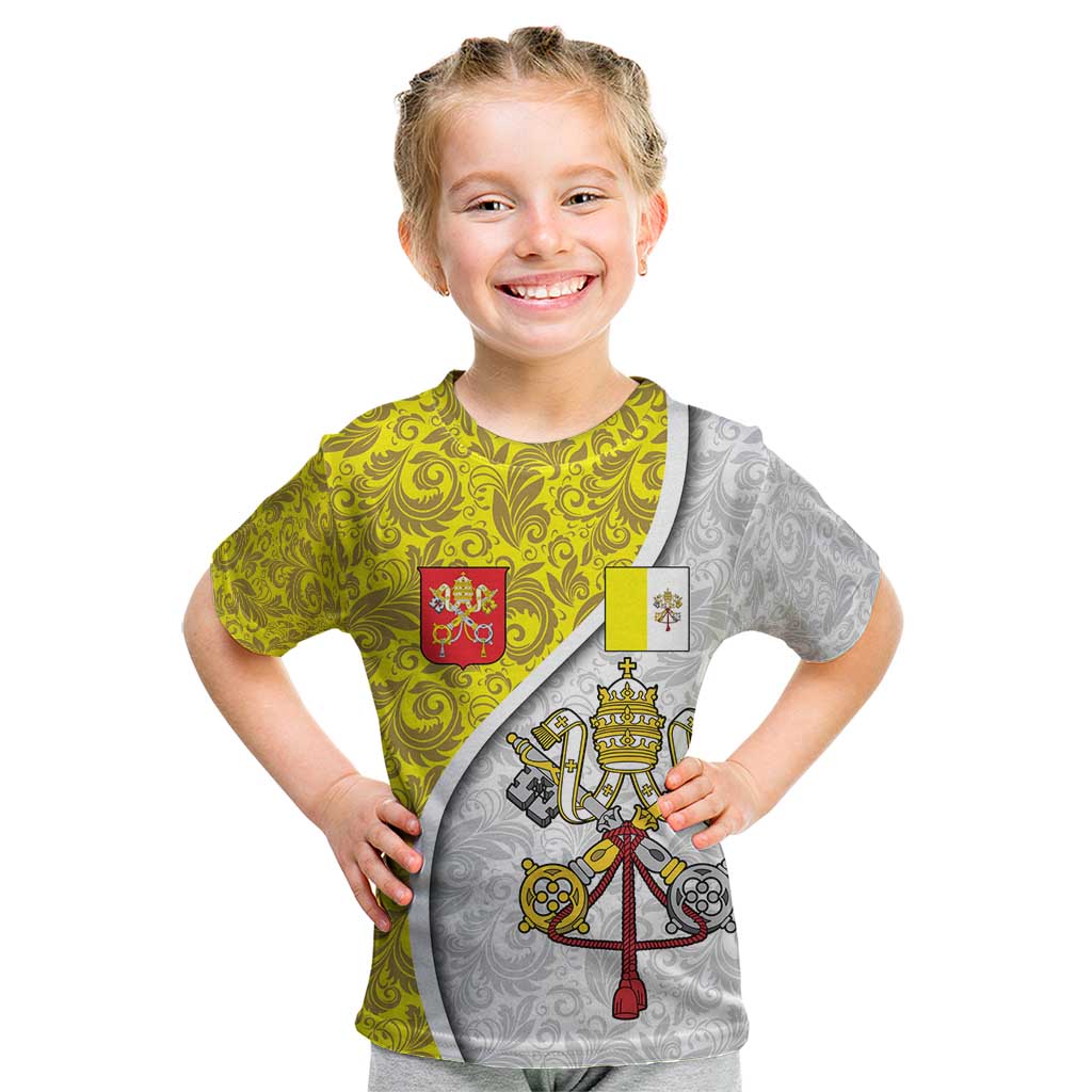 Vatican City Kid T Shirt Papal Keys & Tiara Emblem with Gold Baroque Pattern