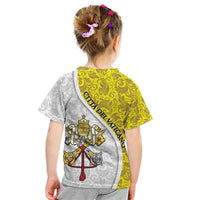 Vatican City Kid T Shirt Papal Keys & Tiara Emblem with Gold Baroque Pattern
