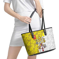 Vatican City Leather Tote Bag Papal Keys & Tiara Emblem with Gold Baroque Pattern