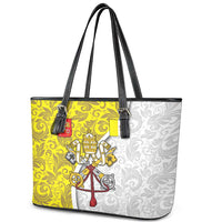 Vatican City Leather Tote Bag Papal Keys & Tiara Emblem with Gold Baroque Pattern