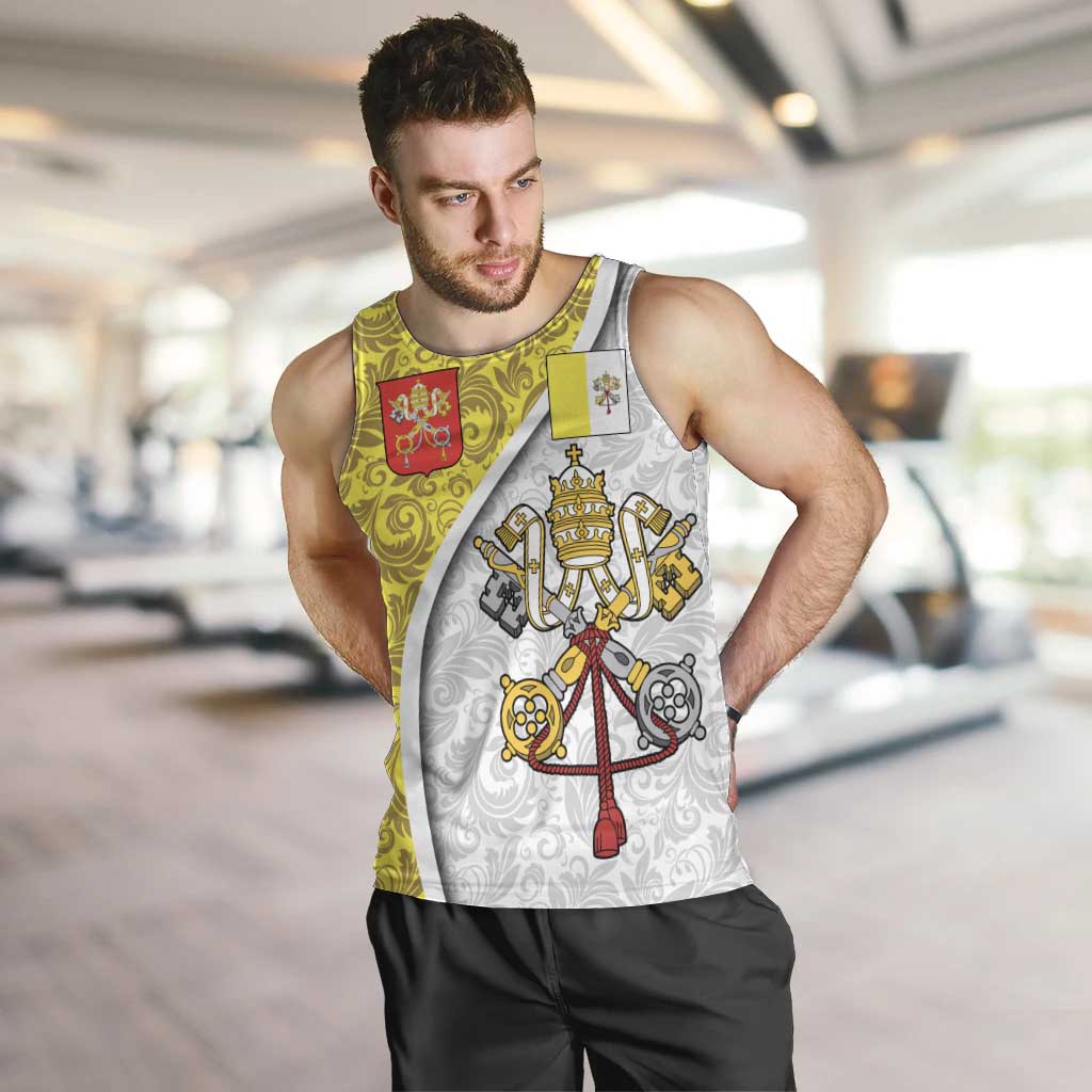 Vatican City Men Tank Top Papal Keys & Tiara Emblem with Gold Baroque Pattern
