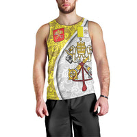 Vatican City Men Tank Top Papal Keys & Tiara Emblem with Gold Baroque Pattern