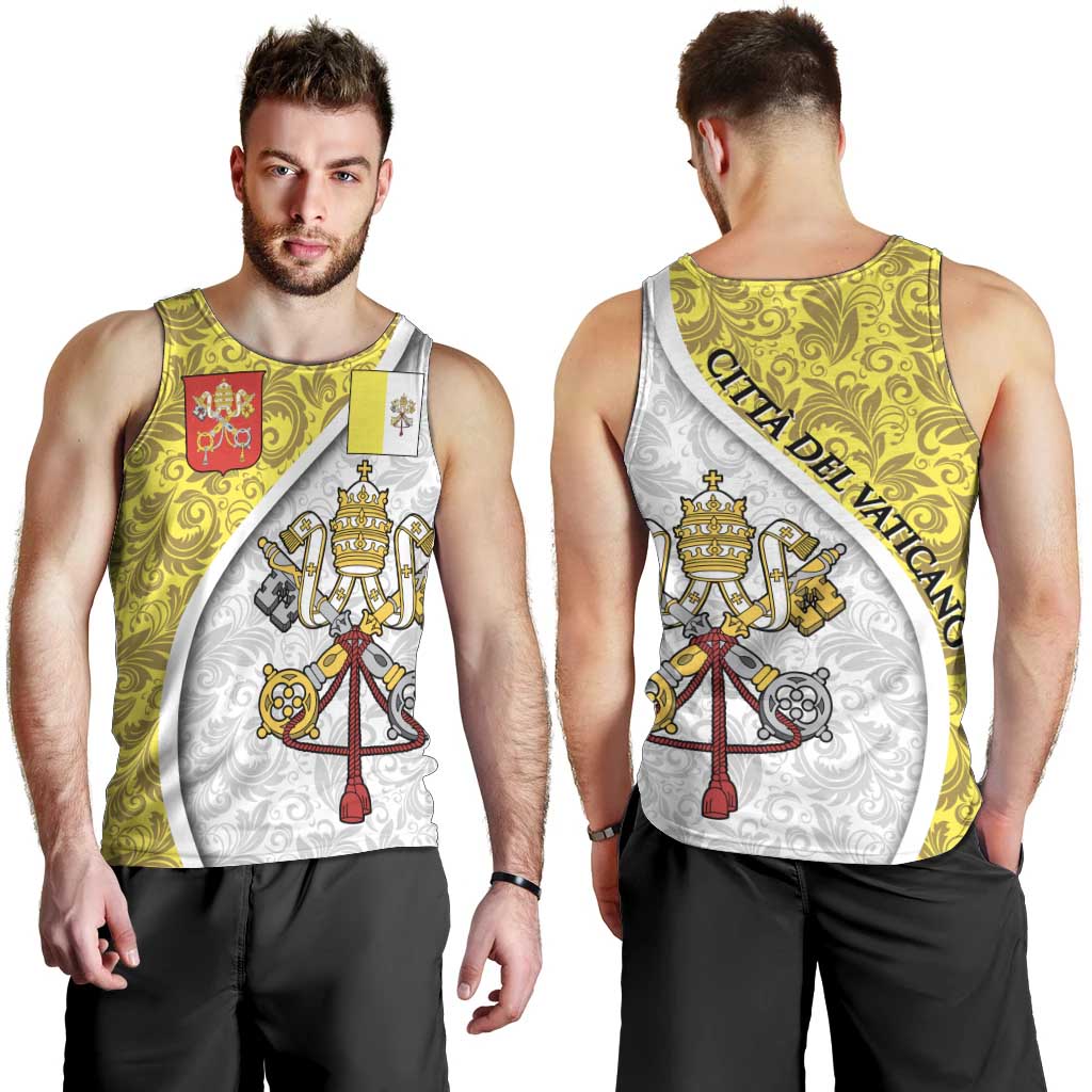 Vatican City Men Tank Top Papal Keys & Tiara Emblem with Gold Baroque Pattern