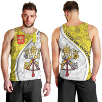 Vatican City Men Tank Top Papal Keys & Tiara Emblem with Gold Baroque Pattern