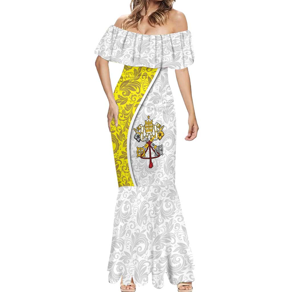 Vatican City Mermaid Dress Papal Keys & Tiara Emblem with Gold Baroque Pattern