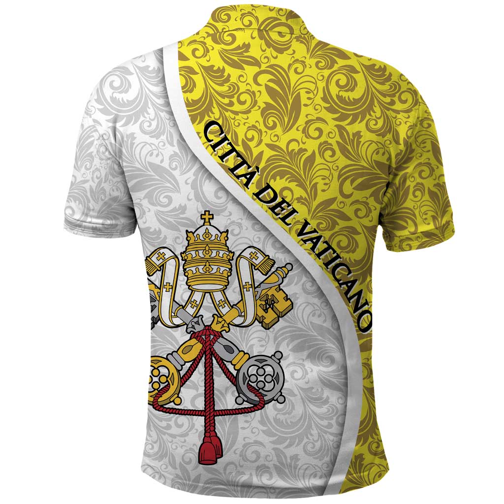Vatican City Polo Shirt Papal Keys & Tiara Emblem with Gold Baroque Pattern