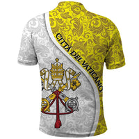 Vatican City Polo Shirt Papal Keys & Tiara Emblem with Gold Baroque Pattern