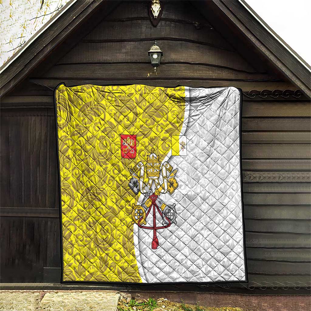 Vatican City Quilt Papal Keys & Tiara Emblem with Gold Baroque Pattern
