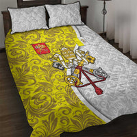 Vatican City Quilt Bed Set Papal Keys & Tiara Emblem with Gold Baroque Pattern