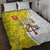 Vatican City Quilt Bed Set Papal Keys & Tiara Emblem with Gold Baroque Pattern