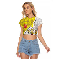 Vatican City Raglan Cropped T Shirt Papal Keys & Tiara Emblem with Gold Baroque Pattern
