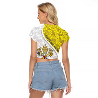 Vatican City Raglan Cropped T Shirt Papal Keys & Tiara Emblem with Gold Baroque Pattern