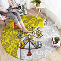 Vatican City Round Carpet Papal Keys & Tiara Emblem with Gold Baroque Pattern