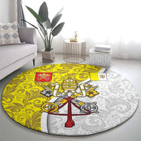 Vatican City Round Carpet Papal Keys & Tiara Emblem with Gold Baroque Pattern