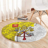 Vatican City Round Carpet Papal Keys & Tiara Emblem with Gold Baroque Pattern