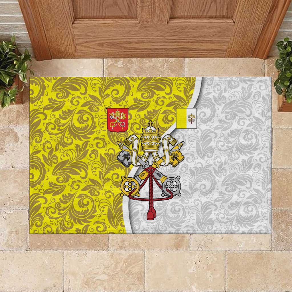 Vatican City Rubber Doormat Papal Keys & Tiara Emblem with Gold Baroque Pattern