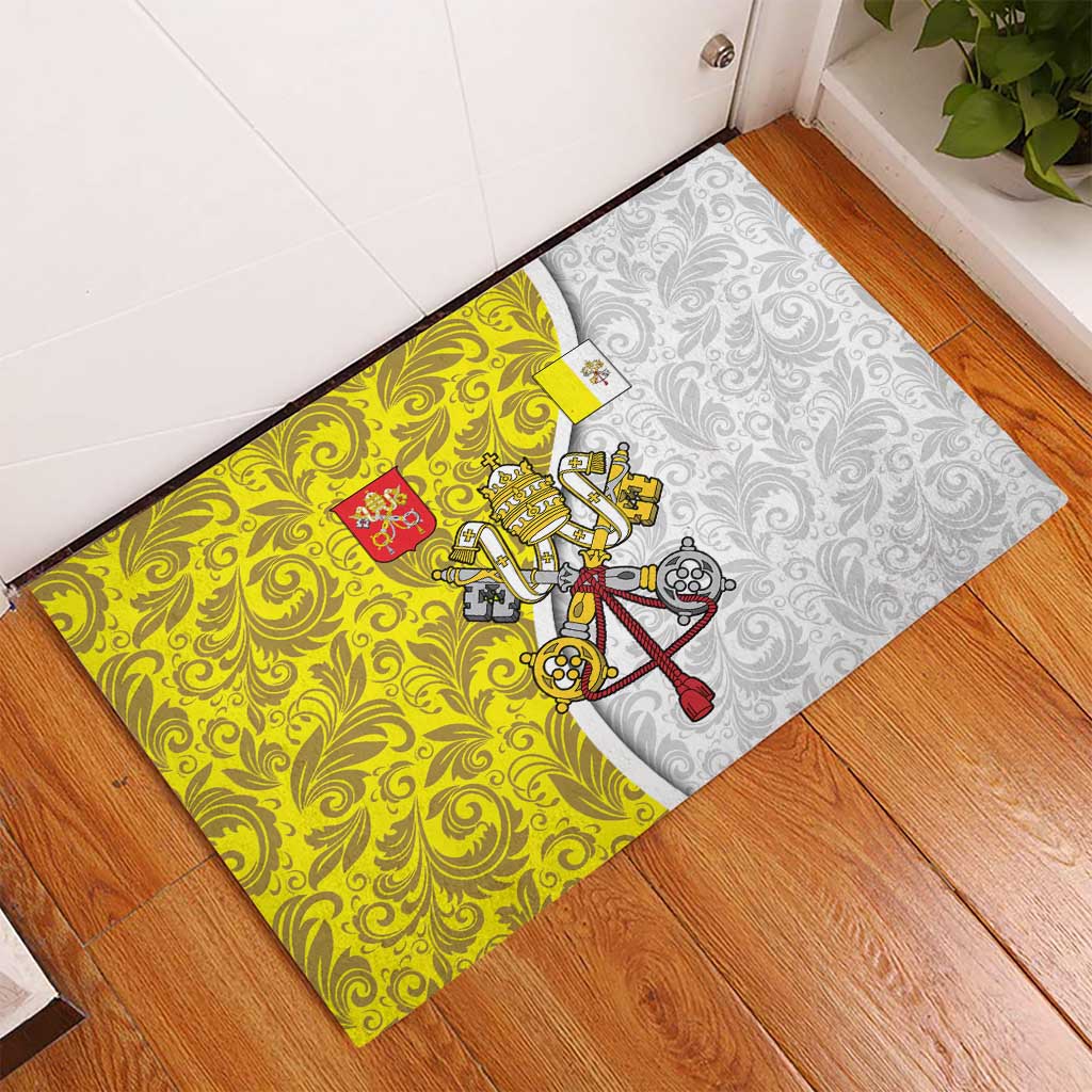 Vatican City Rubber Doormat Papal Keys & Tiara Emblem with Gold Baroque Pattern