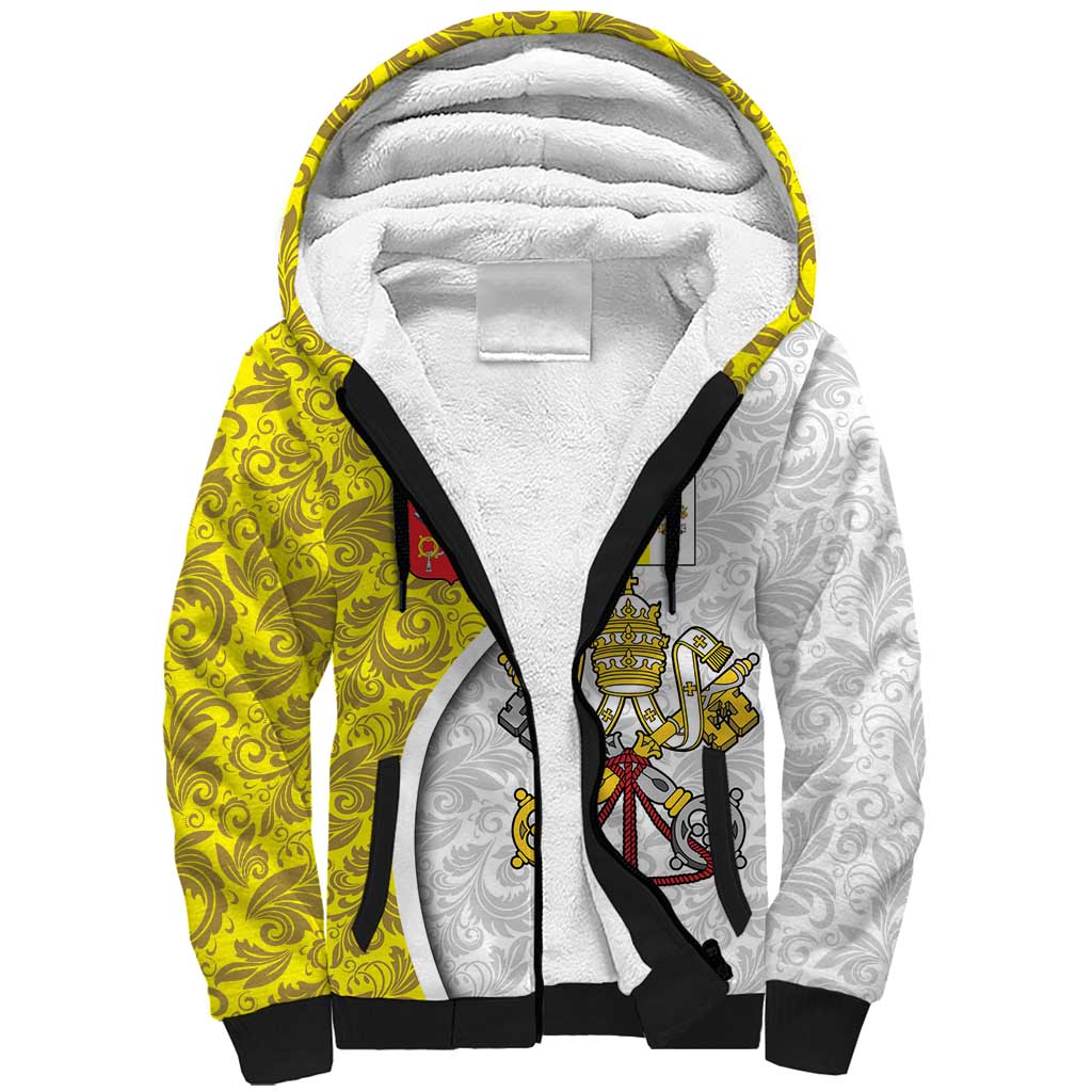 Vatican City Sherpa Hoodie Papal Keys & Tiara Emblem with Gold Baroque Pattern