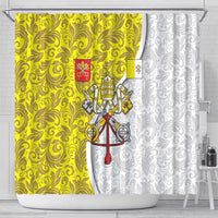Vatican City Shower Curtain Papal Keys & Tiara Emblem with Gold Baroque Pattern