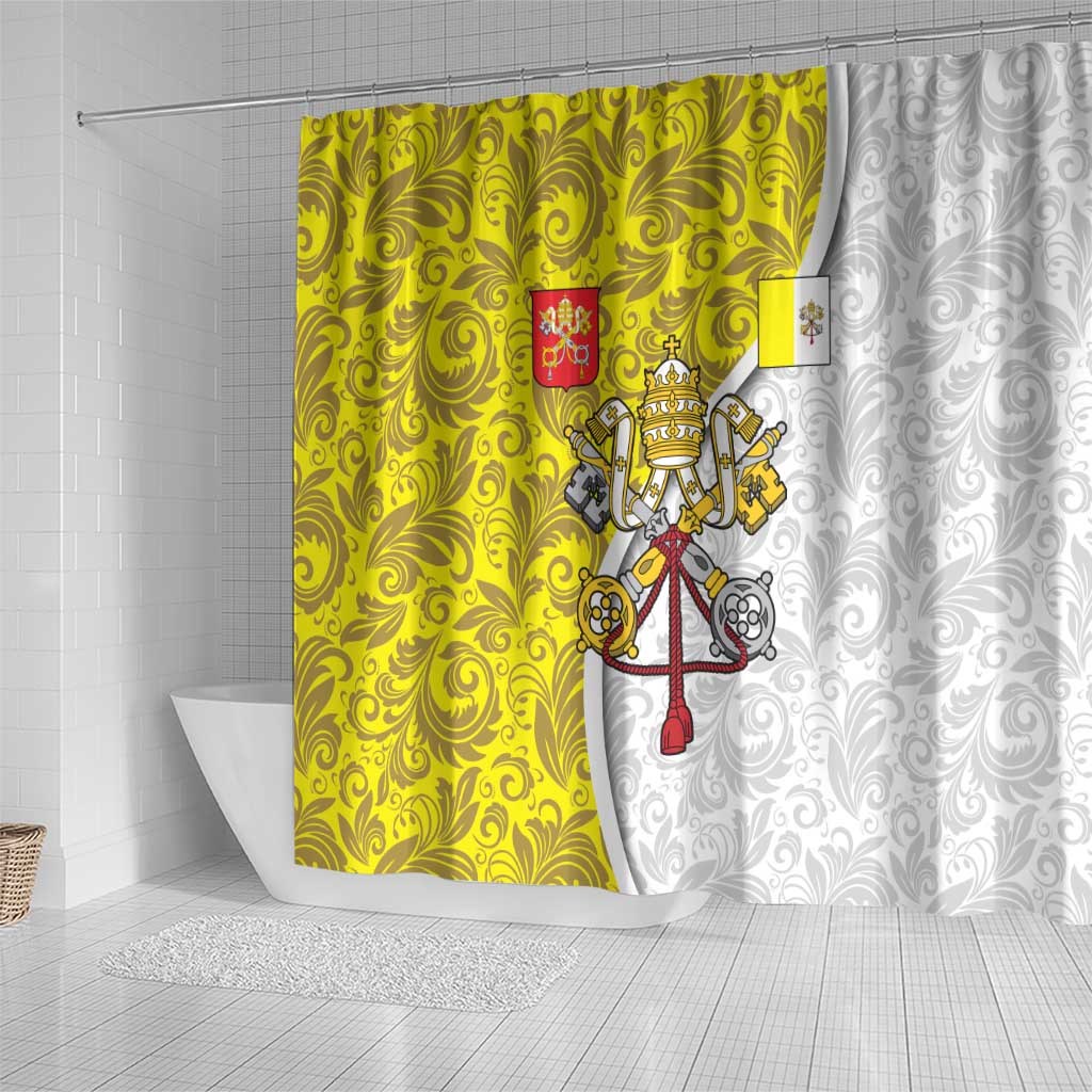 Vatican City Shower Curtain Papal Keys & Tiara Emblem with Gold Baroque Pattern
