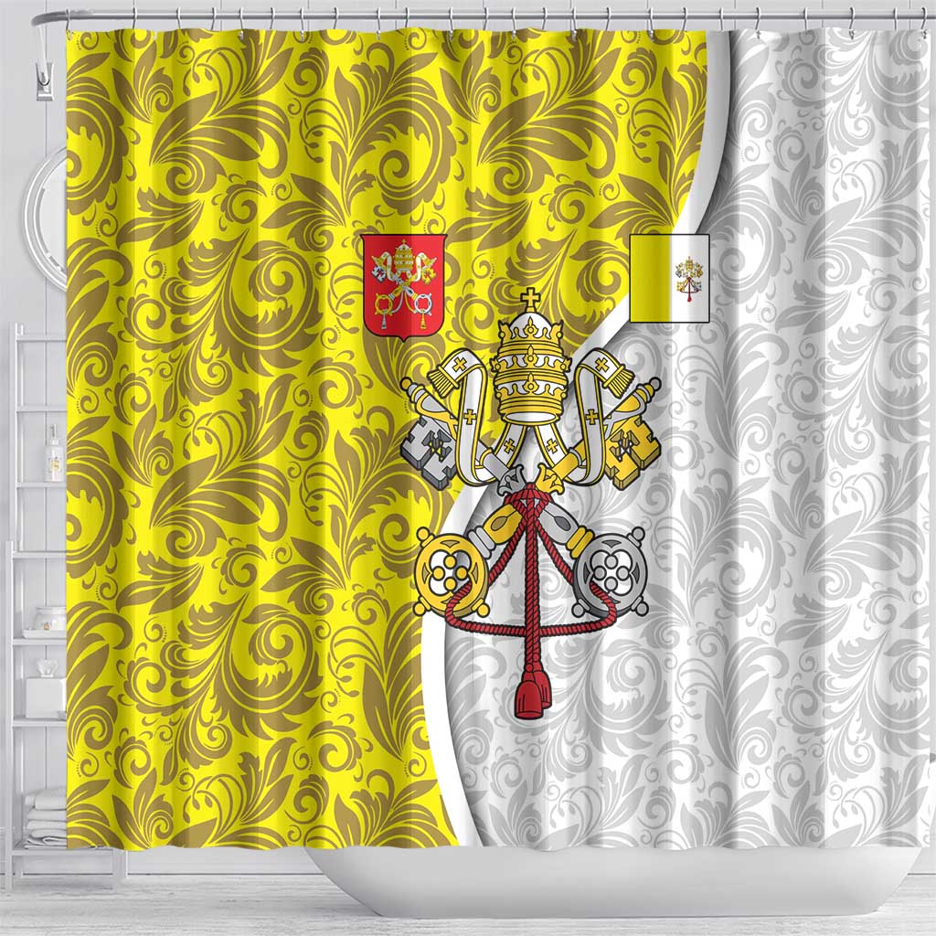 Vatican City Shower Curtain Papal Keys & Tiara Emblem with Gold Baroque Pattern