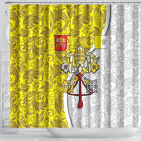 Vatican City Shower Curtain Papal Keys & Tiara Emblem with Gold Baroque Pattern