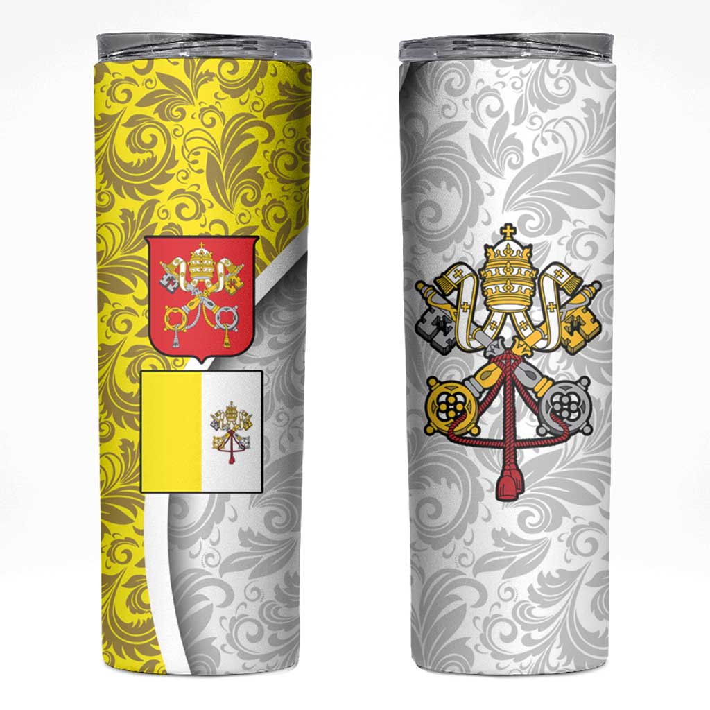Vatican City Skinny Tumbler Papal Keys & Tiara Emblem with Gold Baroque Pattern