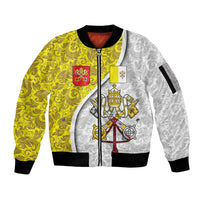 Vatican City Sleeve Zip Bomber Jacket Papal Keys & Tiara Emblem with Gold Baroque Pattern