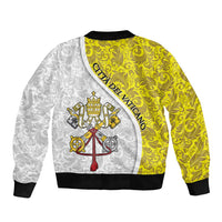 Vatican City Sleeve Zip Bomber Jacket Papal Keys & Tiara Emblem with Gold Baroque Pattern