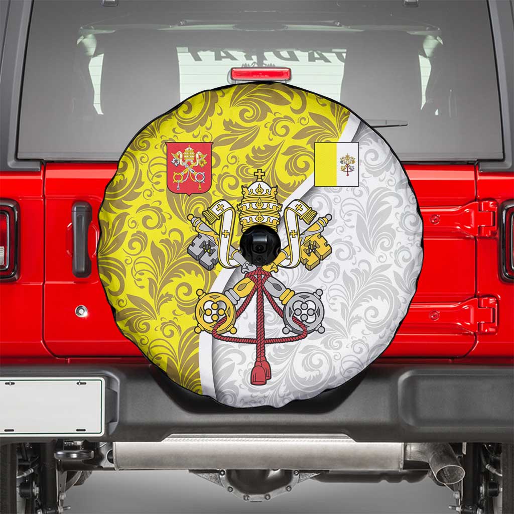 Vatican City Spare Tire Cover Papal Keys & Tiara Emblem with Gold Baroque Pattern