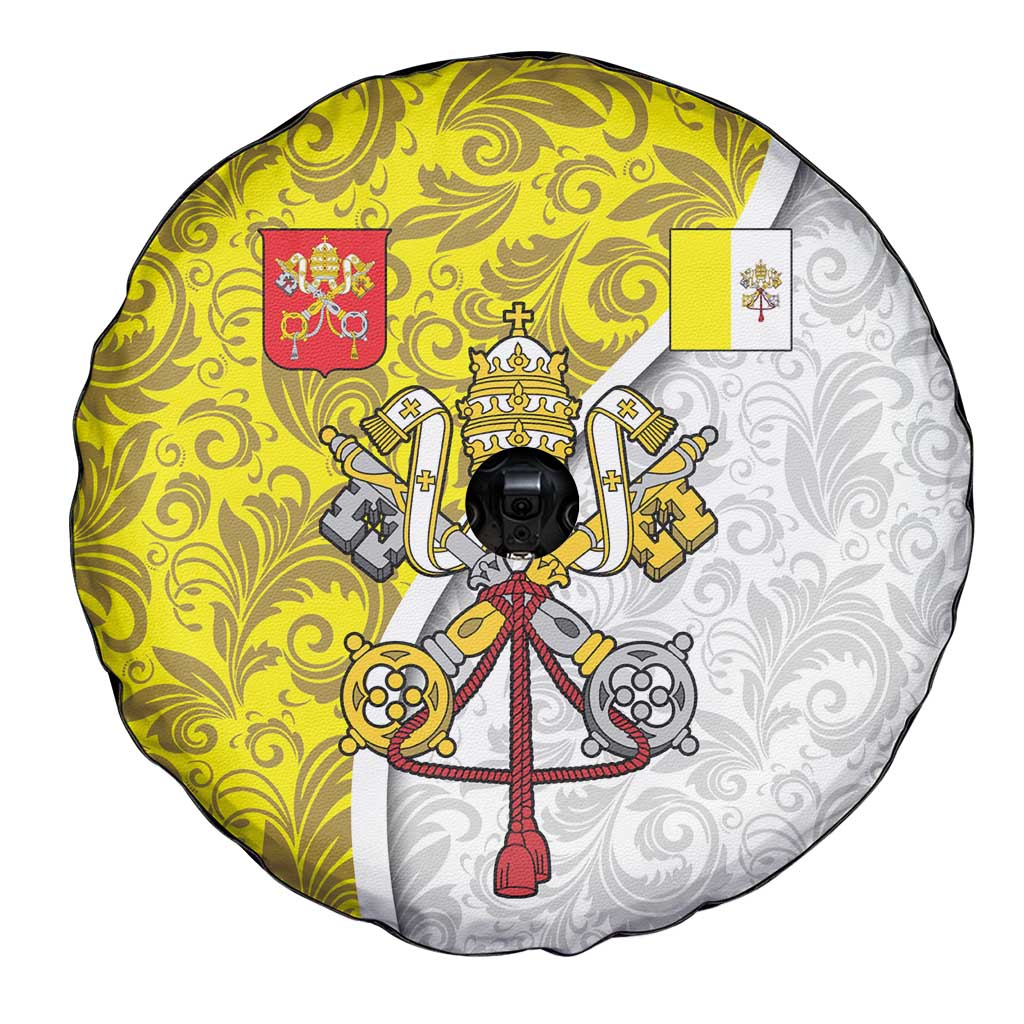 Vatican City Spare Tire Cover Papal Keys & Tiara Emblem with Gold Baroque Pattern