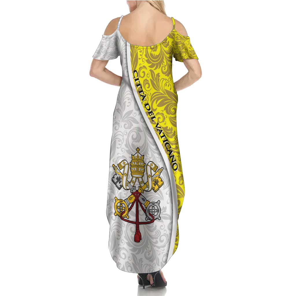 Vatican City Summer Maxi Dress Papal Keys & Tiara Emblem with Gold Baroque Pattern