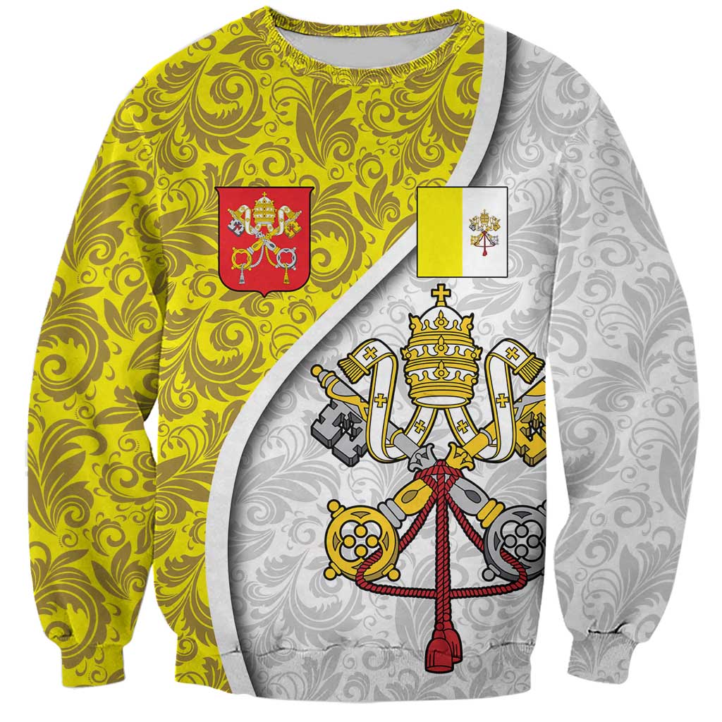 Vatican City Sweatshirt Papal Keys & Tiara Emblem with Gold Baroque Pattern