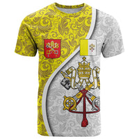 Vatican City T Shirt Papal Keys & Tiara Emblem with Gold Baroque Pattern