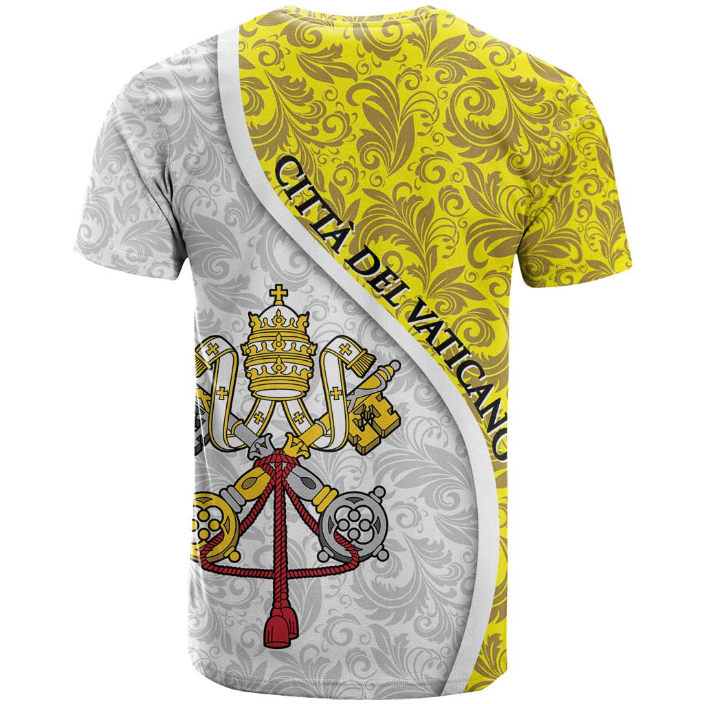 Vatican City T Shirt Papal Keys & Tiara Emblem with Gold Baroque Pattern