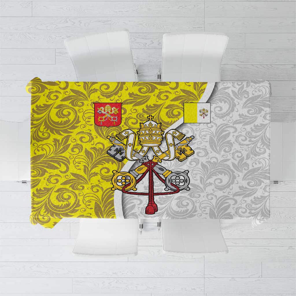 Vatican City Tablecloth Papal Keys & Tiara Emblem with Gold Baroque Pattern