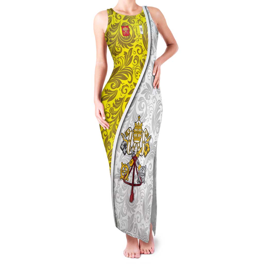 Vatican City Tank Maxi Dress Papal Keys & Tiara Emblem with Gold Baroque Pattern