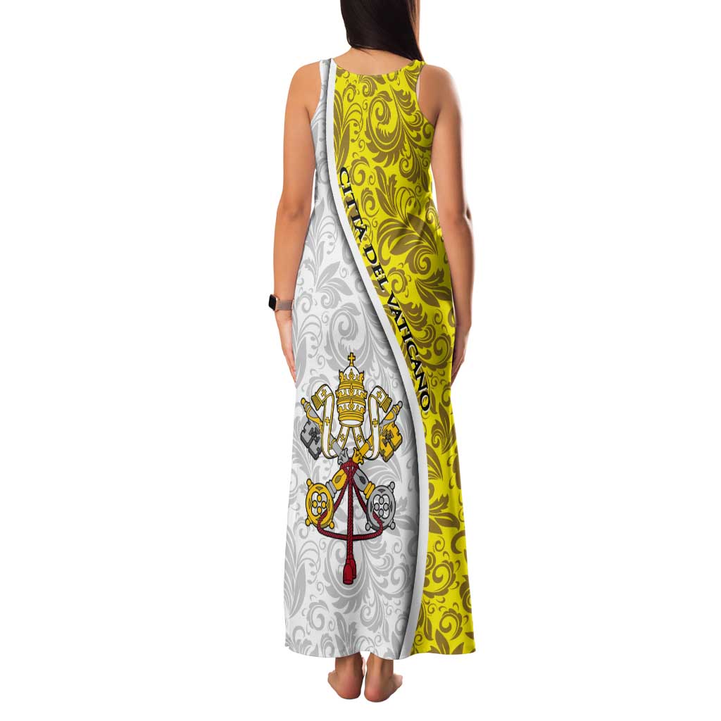 Vatican City Tank Maxi Dress Papal Keys & Tiara Emblem with Gold Baroque Pattern