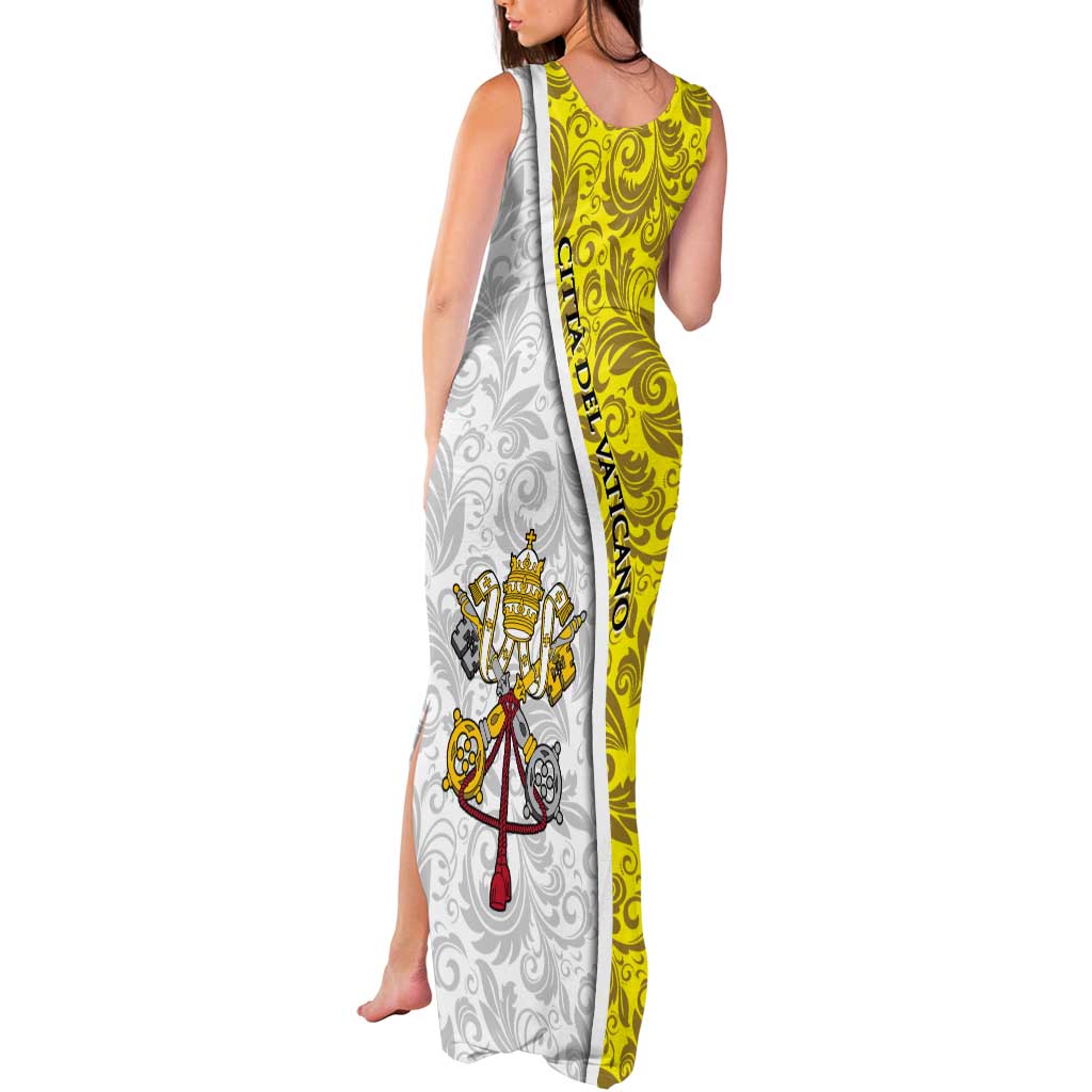Vatican City Tank Maxi Dress Papal Keys & Tiara Emblem with Gold Baroque Pattern