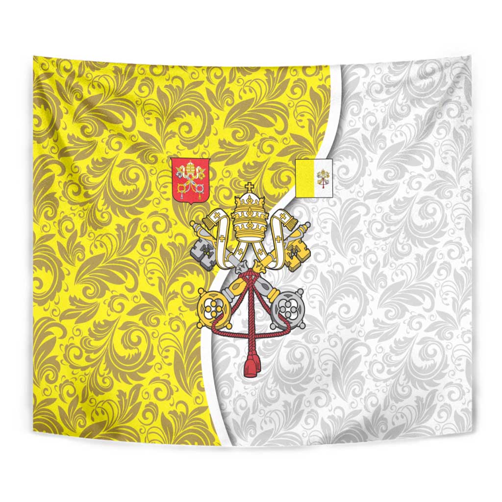 Vatican City Tapestry Papal Keys & Tiara Emblem with Gold Baroque Pattern
