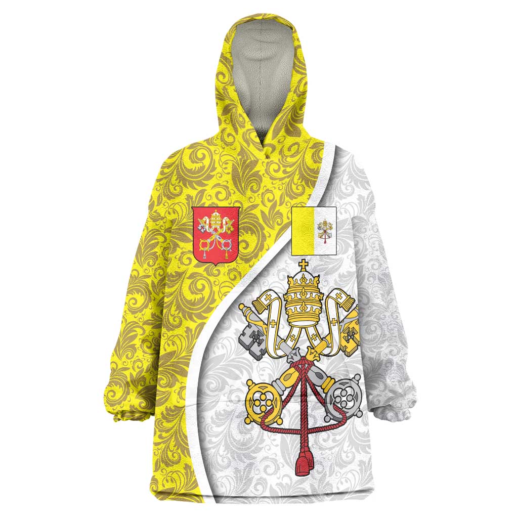 Vatican City Wearable Blanket Hoodie Papal Keys & Tiara Emblem with Gold Baroque Pattern