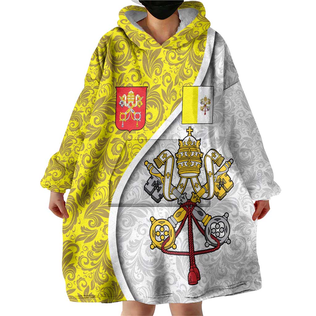 Vatican City Wearable Blanket Hoodie Papal Keys & Tiara Emblem with Gold Baroque Pattern
