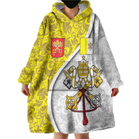 Vatican City Wearable Blanket Hoodie Papal Keys & Tiara Emblem with Gold Baroque Pattern