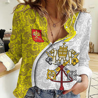 Vatican City Women Casual Shirt Papal Keys & Tiara Emblem with Gold Baroque Pattern