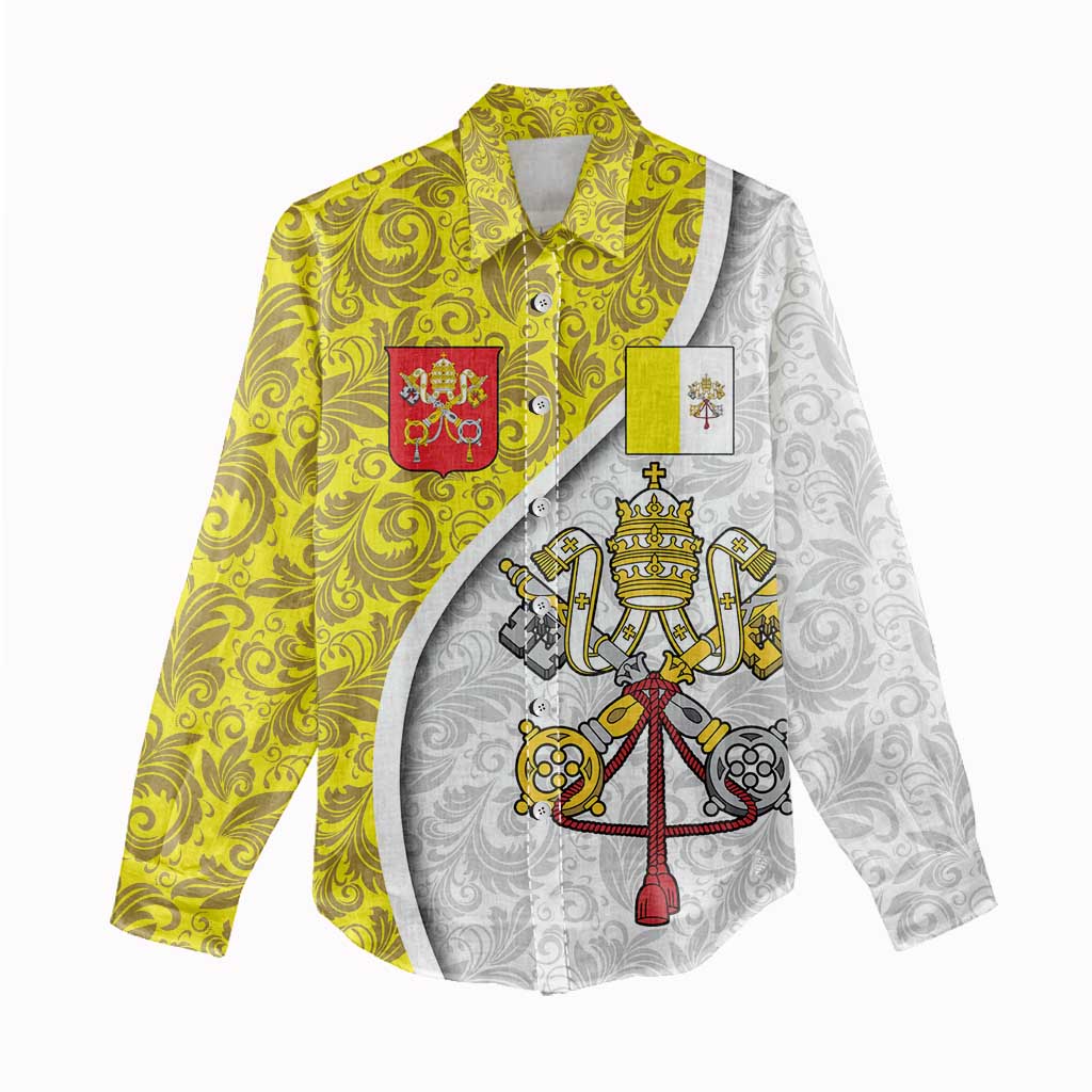 Vatican City Women Casual Shirt Papal Keys & Tiara Emblem with Gold Baroque Pattern
