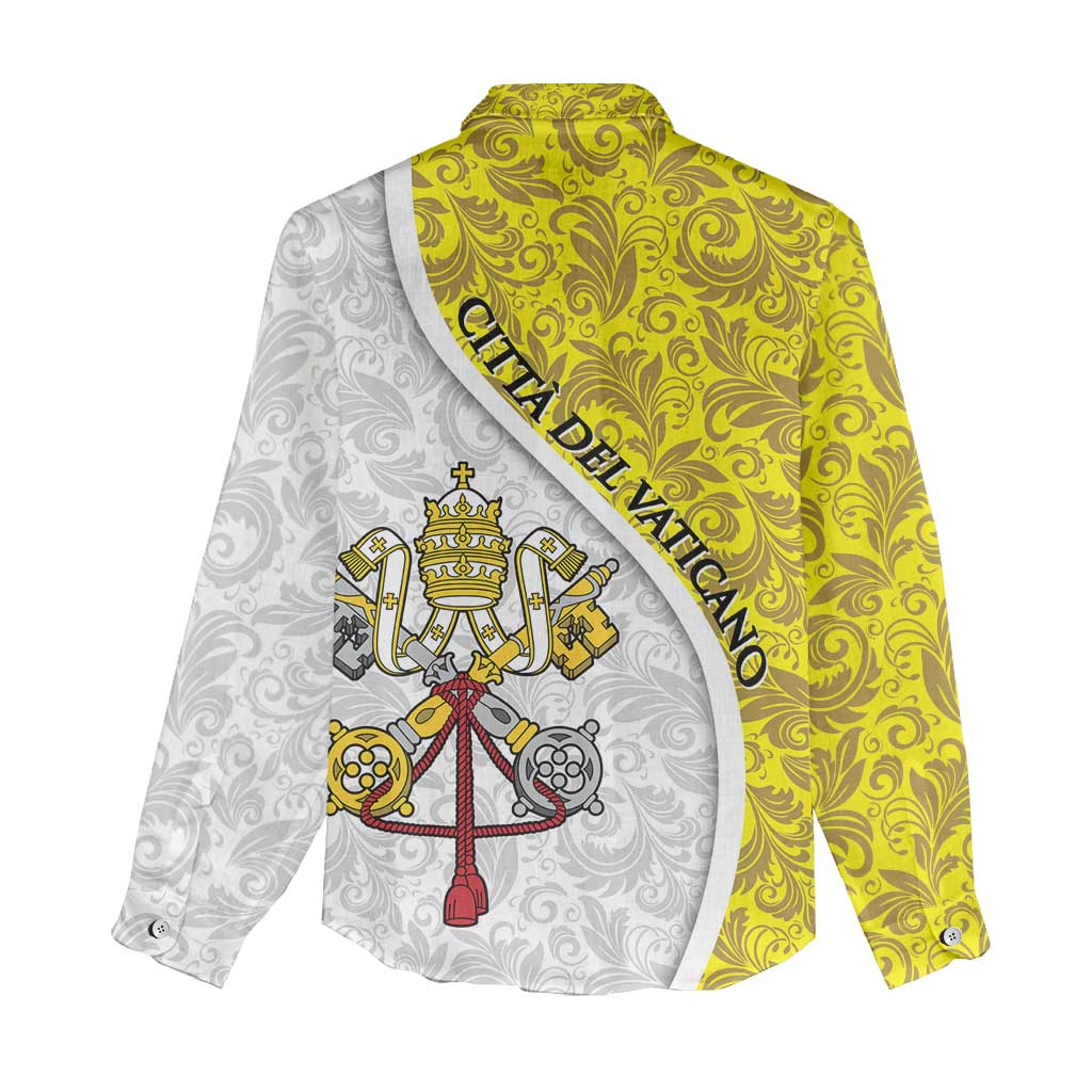 Vatican City Women Casual Shirt Papal Keys & Tiara Emblem with Gold Baroque Pattern