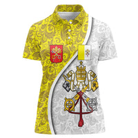 Vatican City Women Polo Shirt Papal Keys & Tiara Emblem with Gold Baroque Pattern