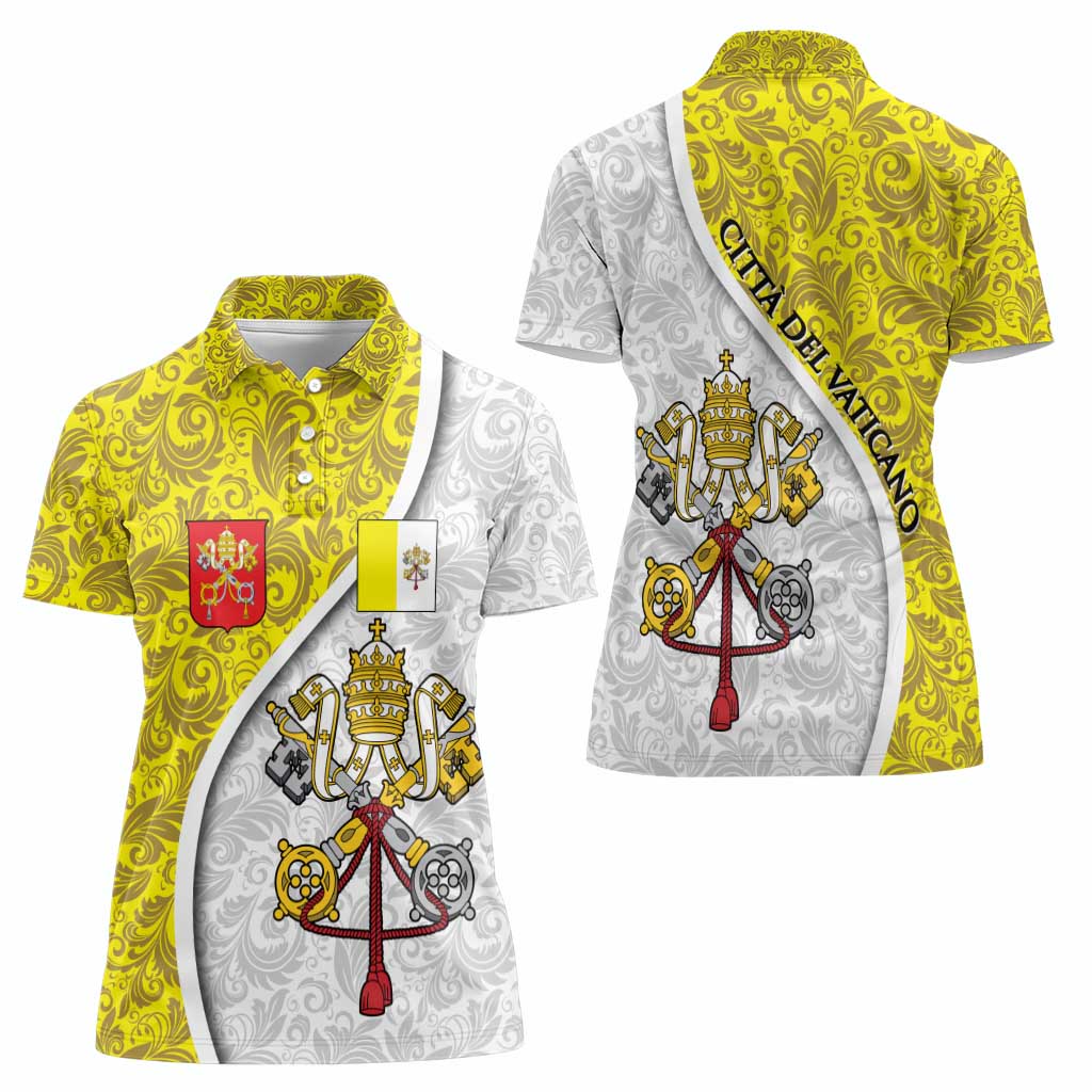 Vatican City Women Polo Shirt Papal Keys & Tiara Emblem with Gold Baroque Pattern